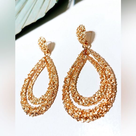 Gold geo dangle drop earrings #18 - Picture 2 of 3